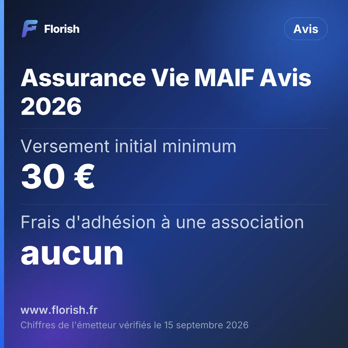 Assurance Vie MAIF Avis 2026 : Versement initial minimum 30 €, Frais d'adhésion à une association aucun, Fonds euros 2025 3,05 %